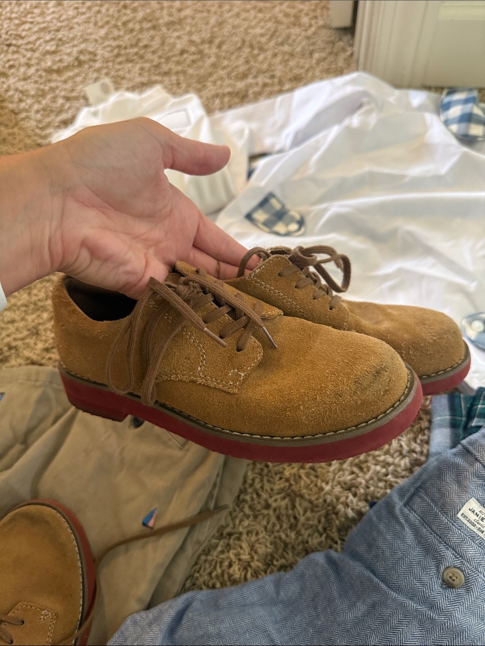 Sperry Brown Suede Derby Shoes with Red Sole